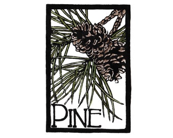 Pine- Block Print Original- EXPÉDITION GRATUIT