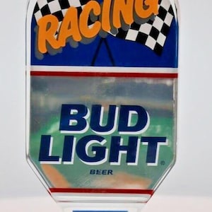 Retro Bud Light Racing lucite Acrylic Beer Tap Handle 8&quot;