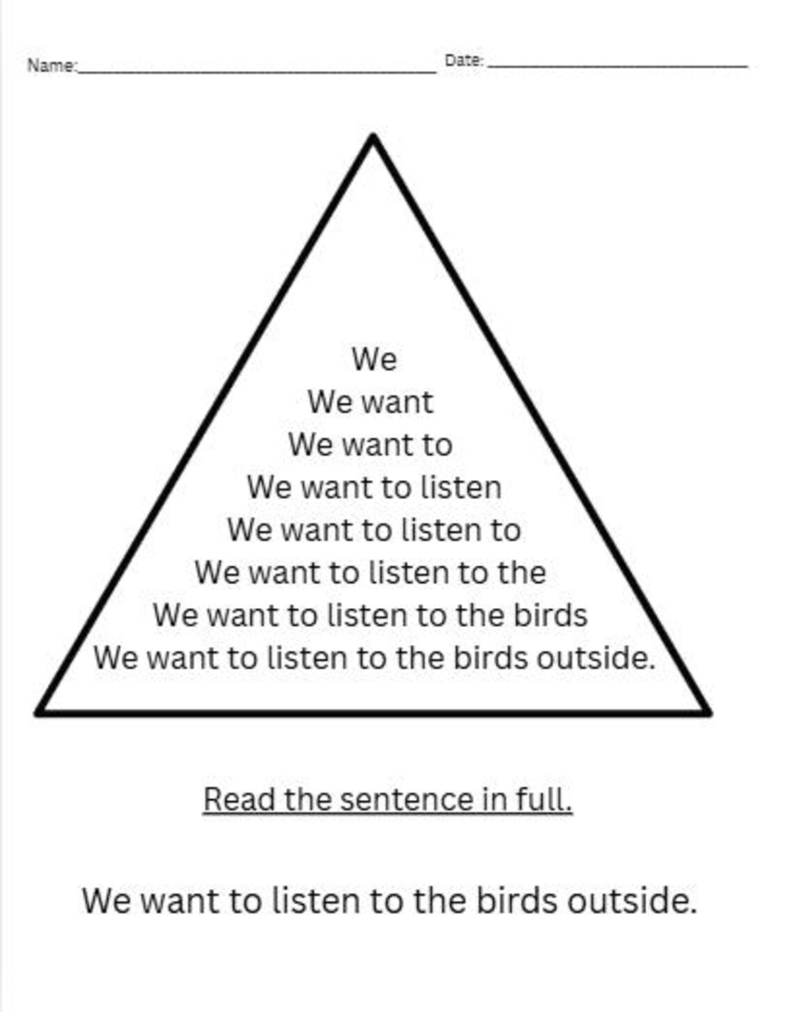 Sentence Pyramid Layout Printable Sentence Pyramids Worksheets, Building Sentences, English ...