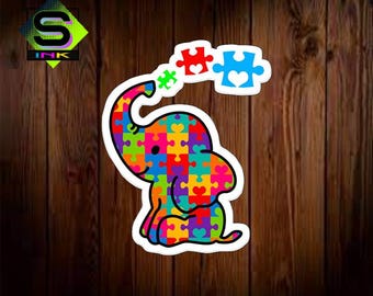 Autism Awareness Elephant, Vinyl Decal Sticker