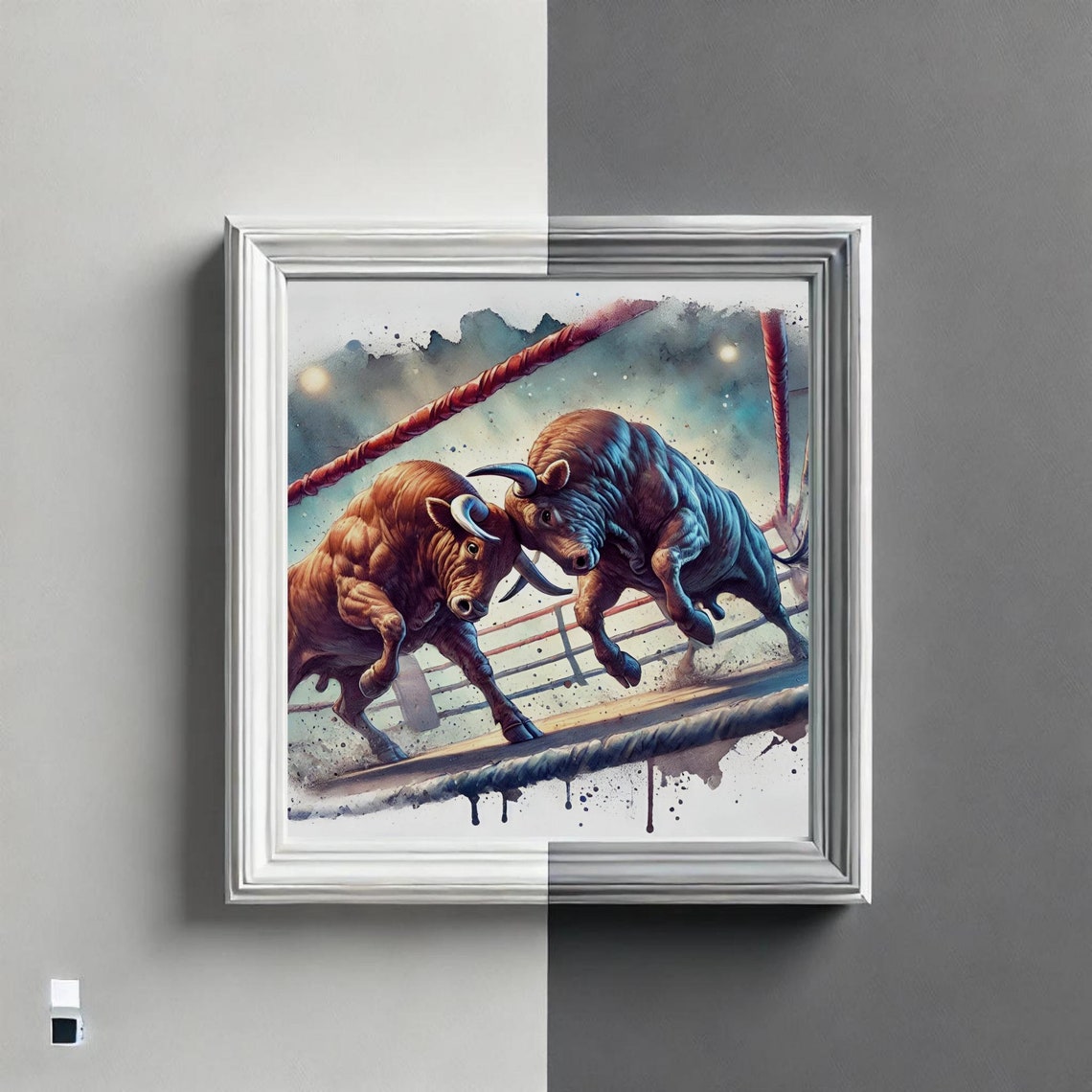 Bull Fight Boxing Ring, Whimsical Animal Battle, Surreal Wildlife Art ...