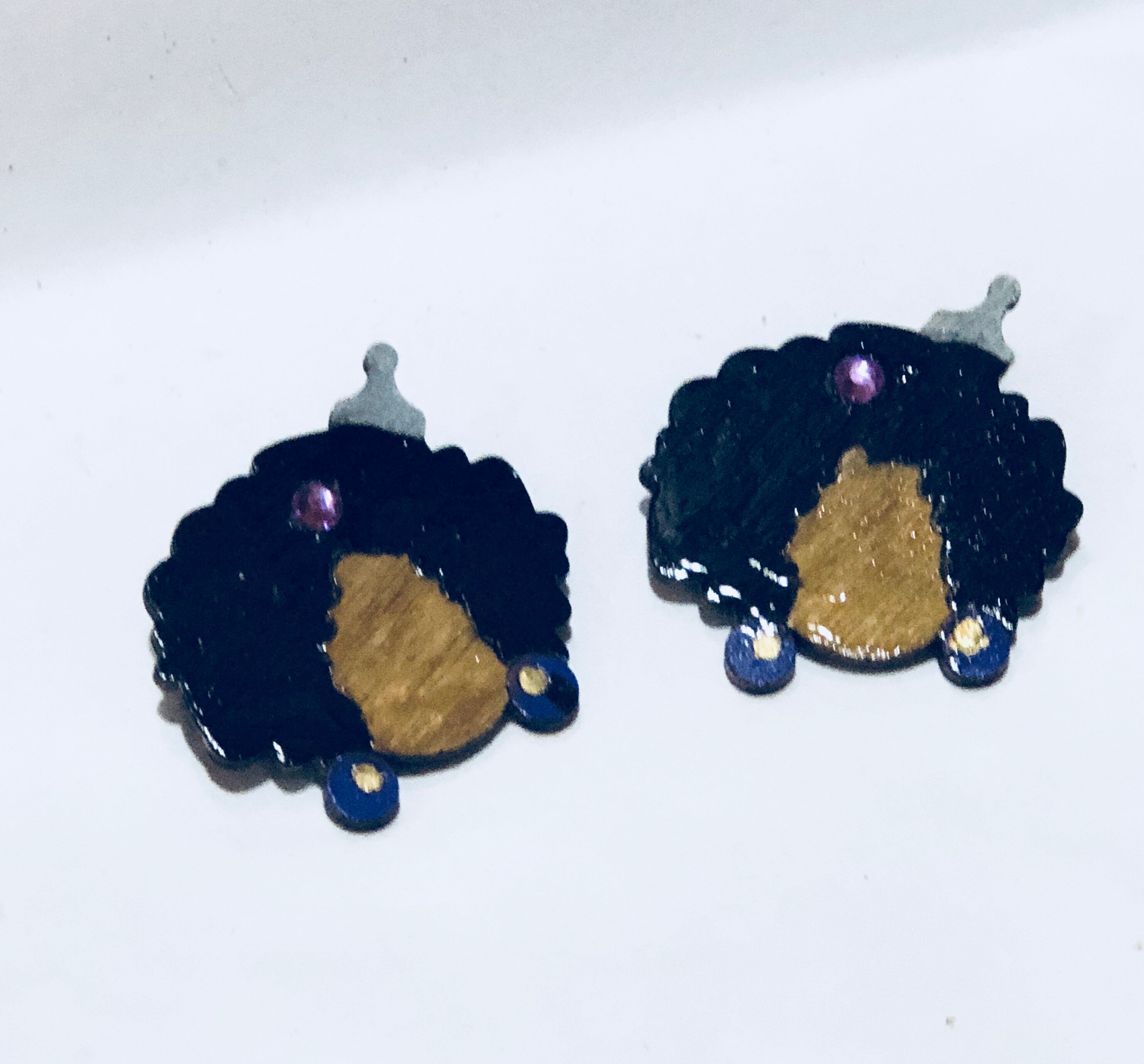 Natural Hair Afro Puff Silhouette Wood Earrings Africa Wooden