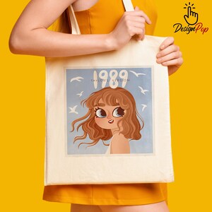 1989 Aesthetic Tote Bag | Cute Cartoon Girl Canvas Bag | Vintage-Inspired Gift | Eco-Friendly Reusable Tote Fangirl Bag