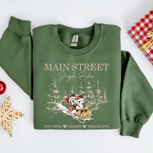 Retro Disney Main Street Sleigh Rides Sweatshirt, Mickey And Minnie Christmas Hoodie, Hot Cocoa Cookies And Magical Fun Sweater, WDW Trip