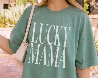 Lucky Mama Comfort Colors T-shirt Mother's Day Gift for Mom Shirt Mama Tee VINTAGE EFFECT