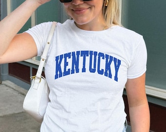 Kentucky Baby Tee Tailgate Shirt Y2K Style Gameday Fitted Tee for Women Game Day Outfit Kentucky Football Tee Vintage Effect