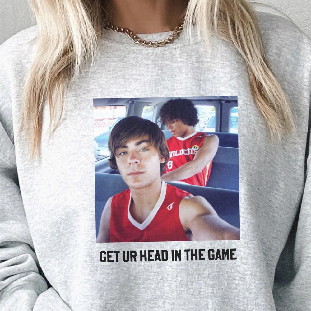 Snorider Design Get Your Head In The Game Sweatshirt, High School Musical Shirt, Troy Bolton, Disney Channel Movie Merch, East High Wildcats Gear, Hsm Shirt