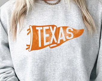 Texas Sweatshirt, Texas Pennant Longhorn Fan Pullover Texas Longhorn Inspired College Football Shirt UT Football Fan, Gameday Sweatshirt