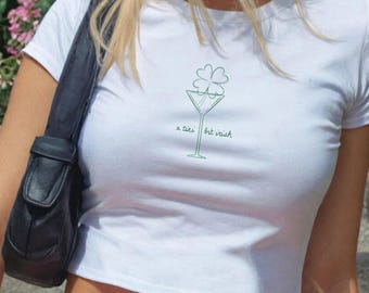 St. Patrick's Martini Organic Cotton Cropped Baby Tee, Aesthetic Irish Lucky Girl Womens St Paddys Irish Shirt | ORIGINAL DESIGNER