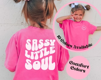 Girls Shirt Sassy Little Soul Shirt Retro Wavy T-shirt, Full of Sass Tee, Girls Trendy Fashion Shirt, Mini Me, Trendy Tee