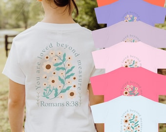 Camiseta cristiana con estampado bohemio para niñas con flores, colores cómodos, camiseta de Jesús para niños, camiseta religiosa para jóvenes