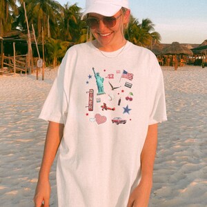 Fourth of July Collage Comfort Colors Tee 4th of July T-Shirt Scrapbook Style USA Graphic Tee Retro Patriotic Shirt Lake Day Outfit y2k