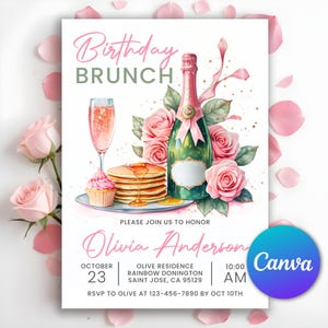 Brunch Birthday Invitation, Brunch Flyer Birthday, Brunch Invitation, Birthday Brunch Invite, Brunch Birthday Invitation, Editable Canva