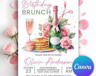Brunch Birthday Invitation, Brunch Flyer Birthday, Brunch Invitation, Birthday Brunch Invite, Brunch Birthday Invitation, Editable Canva