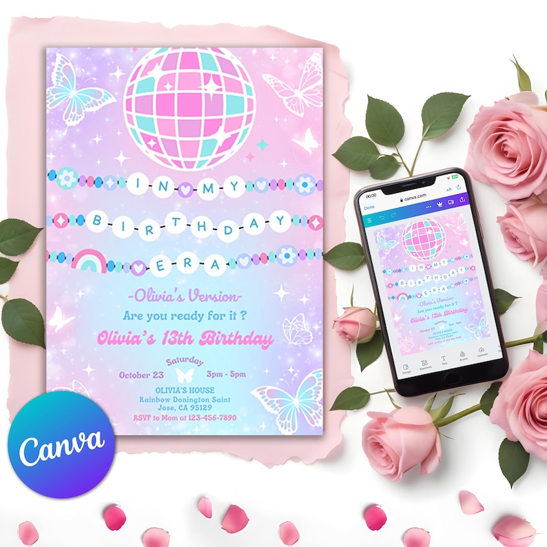 Birthday era party,Birthday era invite,In my birthday era,in my birthday girl,Bracelet invite,Bracelet invitation,Friendship Bracelet,glitter era birthday,eras birthday invite,teen birthday girl,eras themed party,eras invitation,Editable Template