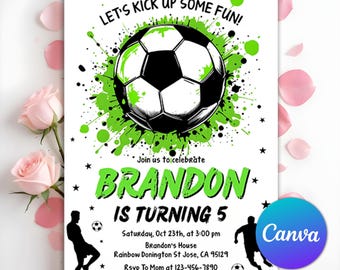 Football Soccer Birthday Invitation, Soccer Party Invitation, Editable Soccer Invitation, Boy Birthday Party Invite, Editable Canva Template