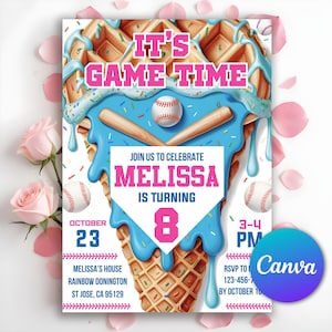 Baseball Drip Birthday Party Invitation, Baseball Birthday Invite, Baseball Drip, Softball Drip, Sports Party for Any Age, Editable Canva