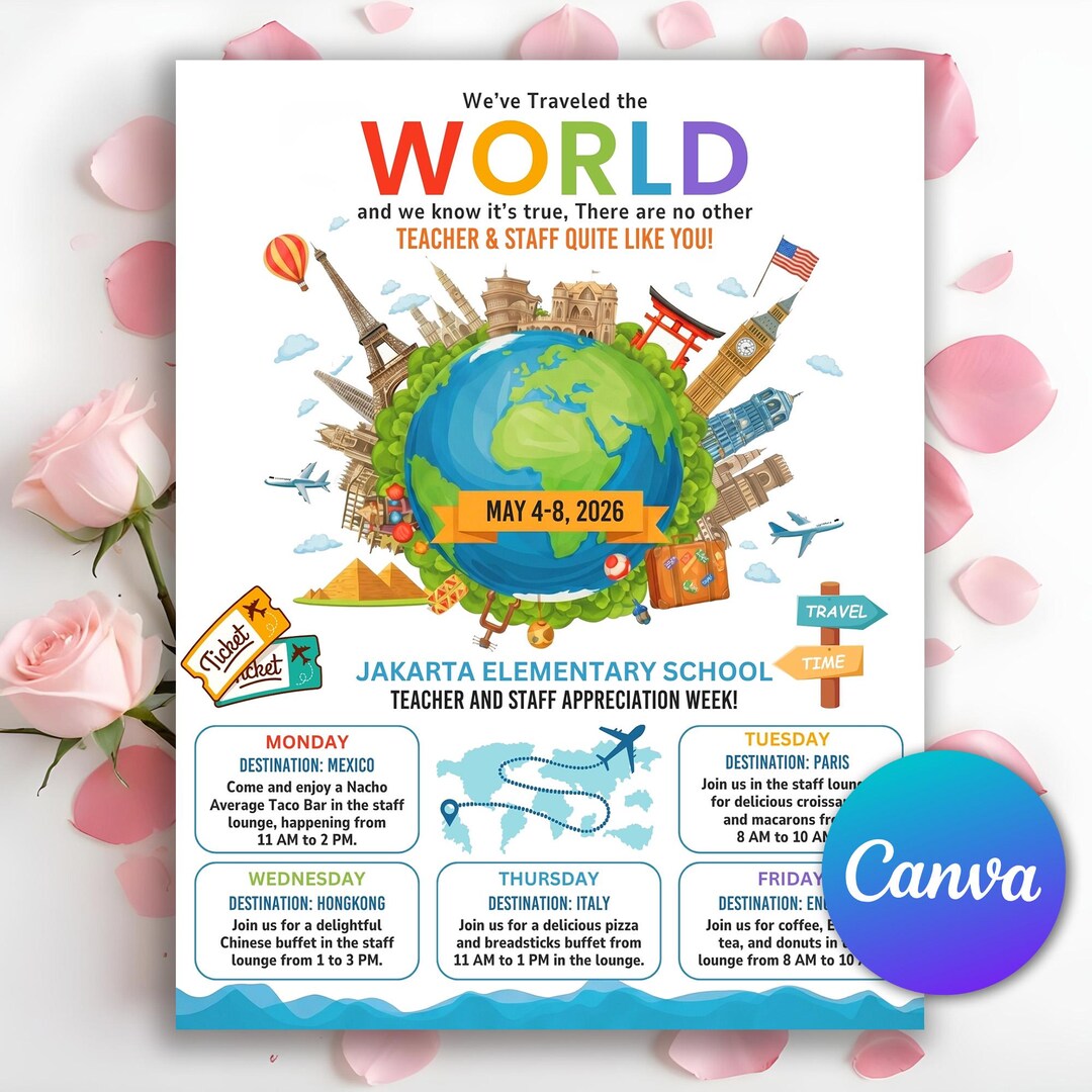 International Teacher Appreciation Week Itinerary Flyer, World Travel ...
