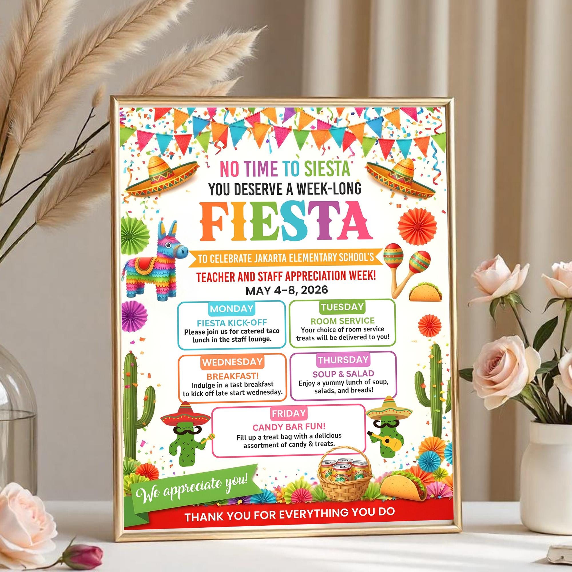 Fiesta Teacher Appreciation Week Flyer, Itinerary Poster, Nacho Taco ...