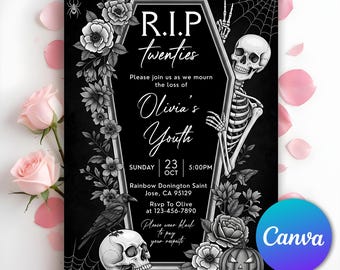 Funeral for My Youth Invitation, Death to My 20s Invite, Thirtieth Birthday Invite, RIP Twenties Invite Death Party Invite, Editable Canva
