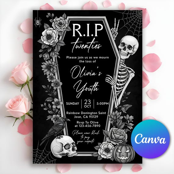 Funeral for My Youth Invitation, Death to My 20s Invite, Thirtieth Birthday Invite, RIP Twenties Invite Death Party Invite, Editable Canva