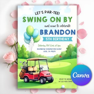 Hole In One First Birthday Invitation, Golf 1st Birthday Invite Template, Golf Par-Tee First Birthday Invitation, Editable Canva Template