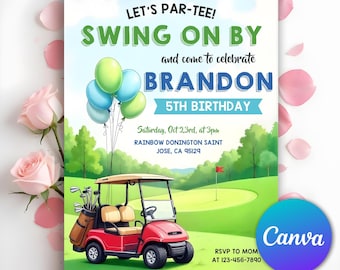 Hole In One First Birthday Invitation, Golf 1st Birthday Invite Template, Golf Par-Tee First Birthday Invitation, Editable Canva Template