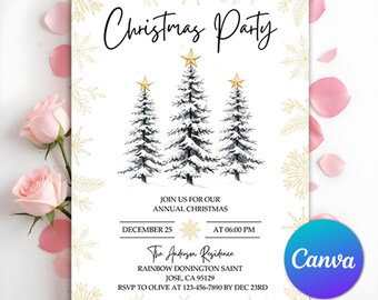 Invito alla festa di Natale, invito all'albero di Natale, albero di Natale, modello di invito alla festa di Natale, festa di lavoro, modificabile Canva