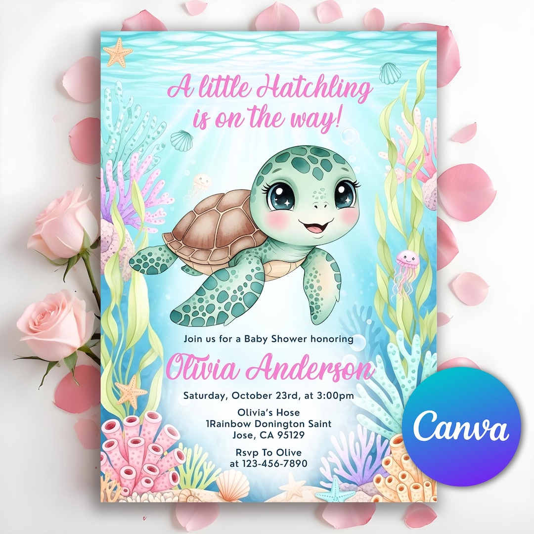 Sea Turtle Baby Shower Invitation, Under the Sea Baby Shower Invite, A ...