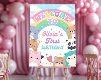 Squishmallow Birthday Welcome Sign, Squishmallow Party Yard Sign, Squish Party, Girl Birthday Invite, Squishy Party Invite, Editable Canva