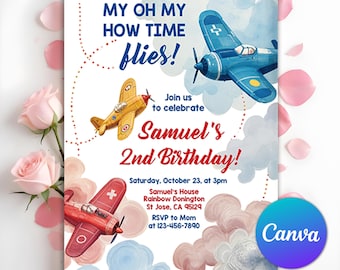 Flugzeug-Geburtstags-Einladung, Flugzeug-Einladung, Die Zeit vergeht, Einladung zum 1