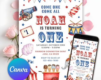 Carnival Birthday Invitation, Circus Birthday Invitation, Carnival Birthday Party, Circus Theme Invitation, Carnival Circus, Editable Canva