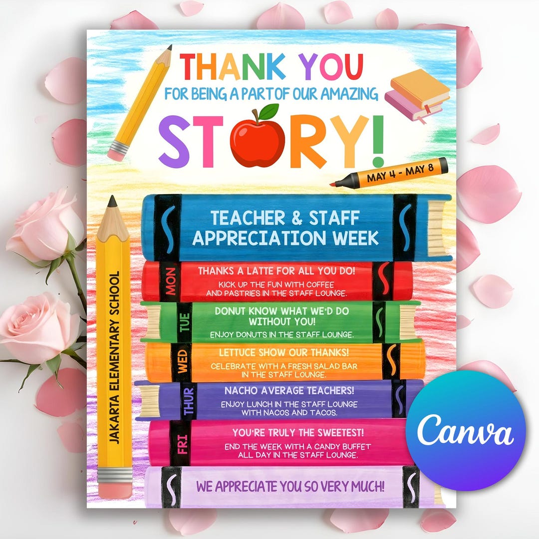 Storybook Weekly Routine Storybook Theme Teacher Appreciation Week Itinerary Flyer, Thanks for ...