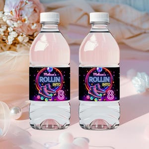 Roller Skating Birthday Water Bottle Labels, Skate Bottle Label, Neon Glow Roller Skating, Glow Party Bottle Juice Label, Editable Canva