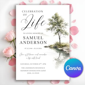 Minimal Funeral Invitation, Celebration Of Life, Elegant Funeral Invitation, Memorial Card, Death Announcement, Editable Canva Template