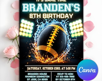 Football Birthday Invitation, Football Game, American Football Invitation, Touchdown Football Invite, Sports Party, Editable Canva Template
