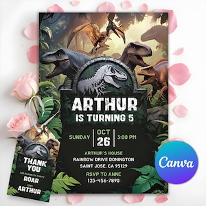 Dinosaur Party Invitation, Dinosaur World Invite, Dino Boy Birthday Party, T-Rex Party Invite, Jurassic 1st 3rd 5th Birthday, Editable Canva