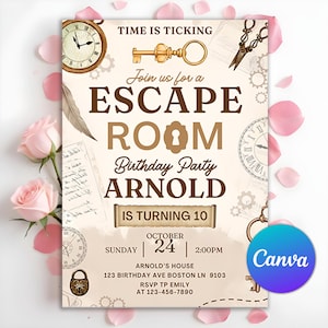 Escape Room Invitation, Mystery Birthday Party, Escape Room Party, Escape Room Invites, Escape Room Birthday Invitation, Editable Canva