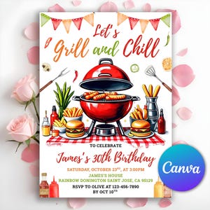 Bbq Birthday Invitation, Barbeque Birthday Invitation, Bbq Invitation, Bbq Party Invite, Bbq Birthday Invitation, Editable Canva Template
