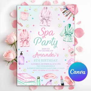Spa Party Invitation, Join Us For A Pamper Party Invite, Spa Day, Glitz and Glam Girls, Tween Manicure & Pedicures Birthday, Editable Canva