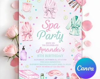 Spa Party Invitation, Join Us For A Pamper Party Invite, Spa Day, Glitz and Glam Girls, Tween Manicure & Pedicures Birthday, Editable Canva