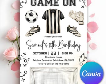 Soccer Birthday Invitation, Kids Soccer Invite, Let's Kick it Soccer Invite, Sports Theme, Kids Football Birthday Invite, Editable Canva