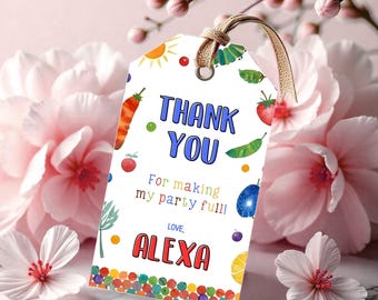Very Hungry Caterpillar First Birthday Thank You Gift Tag, Hungry Caterpillar Favor Tags, Fat Caterpillar Thank You Tag, Editable Canva