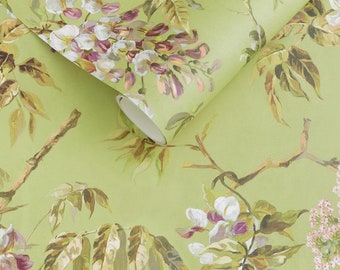 SWATCH- Wunderlust Wisteria - First Spring - Bright Bold Eclectic Green Lime Chartreuse Botanical Floral Vine Wallpaper