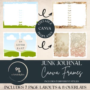 Junk Journal Canva Templates | Editable Page Layouts & Overlay Frames for Scrapbook | Ephemera | Printable Vintage Kit