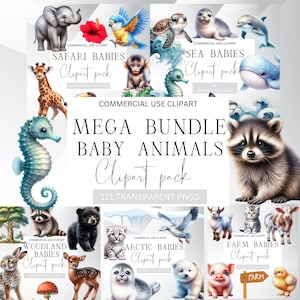 Méga lot de bébés animaux mignons - cliparts safari, Arctique, ferme, mer et forêt, travaux manuels, scrapbooking, autocollants, décoration, animaux sauvages adorables