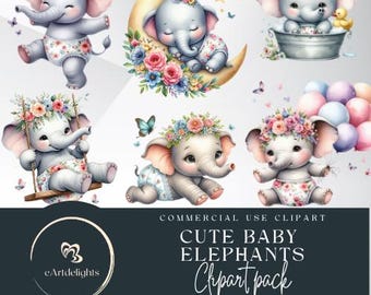 Watercolor Baby Elephant Clipart: Nursery Art (Digital Download)