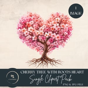Watercolor Heart Cherry Blossom Tree Clipart (Digital Download)