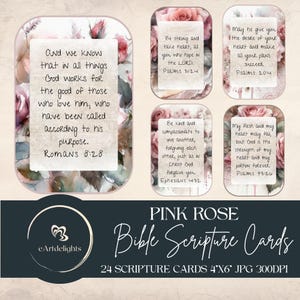 Tarjetas de Escrituras Bíblicas con Rosas Rosadas / Versículos Bíblicos Cristianos Imprimibles / Tarjetas Inspiradoras para Diarios Bíblicos / Efímeras para Diarios Basados en la Fe
