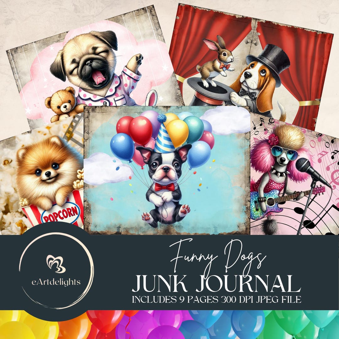 Journal Doogs Funny Dogs Junk Journal Kit: Vintage Printable Ephemera (digital ...